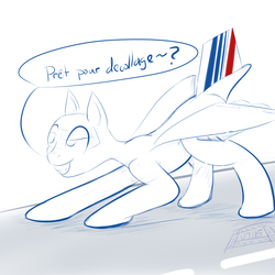 Size: 2000x2000 | Tagged: safe, artist:aerialift, original species, plane pony, pony, air france, bent over, concorde, french, grin, high res, plane, smiling, solo