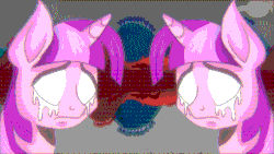 Size: 500x281 | Tagged: safe, artist:omegaozone, twilight sparkle, g4, animated, crying, female, frown, glitch, nightmare fuel, surreal