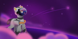 Size: 900x450 | Tagged: safe, artist:nanook123, oc, oc only, oc:hoof beatz, astronaut, shooting stars, space, spacesuit