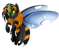 Size: 1024x851 | Tagged: safe, artist:blackfreya, oc, oc only, bee, beeling, bug pony, changeling, insect, original species, antennae, changeling oc, fluffy, glowing horn, horn, magic, multiple legs, multiple limbs, simple background, six legs, solo, stinger, transparent background, yellow changeling