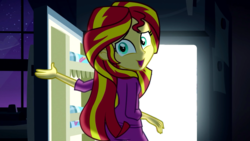 Size: 1280x720 | Tagged: safe, sunset shimmer, equestria girls, g4, my little pony equestria girls: rainbow rocks, female, meme, pinkie's refrigerator, refrigerator, solo, template