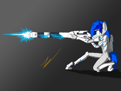 Size: 3000x2250 | Tagged: safe, artist:zatgeneral, oc, oc only, oc:sapphire sights, pegasus, anthro, anthro oc, armor, clothes, energy weapon, futuristic, gradient background, gun, high res, plasma rifle, railgun, rifle, shorts, sniper, sniper rifle, solo, weapon, wings