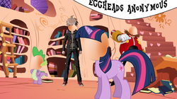 Size: 1064x597 | Tagged: safe, spike, twilight sparkle, g4, crossover, danganronpa, doctor eggman, egg, egghead, eggheads anonymous, makoto naegi, male, sonic the hedgehog (series), wtpony