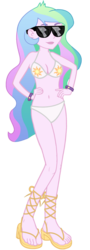 Size: 4286x11849 | Tagged: dead source, safe, artist:kevintoons915, edit, princess celestia, principal celestia, equestria girls, g4, absurd resolution, belly button, bikini, clothes, cutie mark, feet, female, hand on hip, sandals, simple background, solo, sunglasses, swimsuit, transparent background, vector