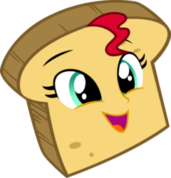 Size: 6000x6252 | Tagged: safe, artist:deathnyan, sunset shimmer, equestria girls, g4, absurd resolution, bread, context is for the weak, food, food transformation, inanimate tf, open mouth, shimmersmile, simple background, smiling, solo, sunbread shimmer, sunset shimmer dressing up as food, toast, transformation, transparent background, vector, wat