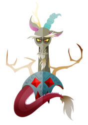 Size: 500x707 | Tagged: safe, artist:ii-art, discord, g4, beard, facial hair, fangs, horns, lineless, male, solo