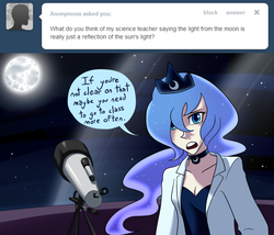 Size: 1280x1097 | Tagged: safe, artist:7nights, princess luna, human, ask human luna, g4, ask, female, humanized, moon, solo, telescope, tumblr