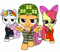 Size: 819x714 | Tagged: safe, artist:blondenobody, apple bloom, scootaloo, sweetie belle, g4, chavo, chilindrina, cosplay, cutie mark crusaders, el chavo del 8, kiko