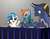 Size: 801x623 | Tagged: safe, artist:askmerriweatherauthor, dj pon-3, princess luna, rainbow dash, vinyl scratch, pony, ask blind dash, ask filly vinyl, under a paper moon, g4, askblinddash, bicorne, blind, captain luna, convention, convention:eqla, eqla, equestria la, equestria la 2013, female, filly, filly vinyl scratch, hat, microphone, younger