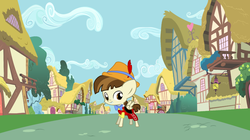 Size: 1024x575 | Tagged: safe, artist:sirius-writer, featherweight, g4, crossover, disney, pinocchio, ponyville, solo