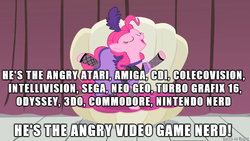 Size: 610x343 | Tagged: safe, pinkie pie, g4, angry video game nerd, lyrics, meme, singing, song reference