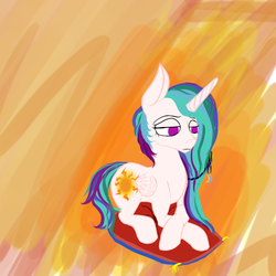 Size: 1000x1000 | Tagged: safe, artist:trapped in a jar, princess celestia, g4, female, hair tie, pillow, prone, simple background, solo