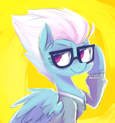 Size: 1059x1128 | Tagged: safe, artist:xieril, fleetfoot, pegasus, pony, g4, clothes, female, glasses, solo, warmup suit