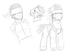 Size: 1000x720 | Tagged: safe, artist:ende26, beard, metal gear, metal gear solid, monochrome, ponified, sketch, solid snake