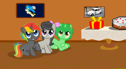 Size: 2200x1200 | Tagged: safe, artist:peternators, octavia melody, oc, g4, background test, cake, minecraft, ms paint, smiling, table, younger