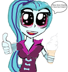 Size: 2194x2303 | Tagged: safe, sonata dusk, oc, oc only, oc:anon, equestria girls, g4, /mlp/, female, high res, ice cream, simple background, solo, stylistic suck, thumbs up