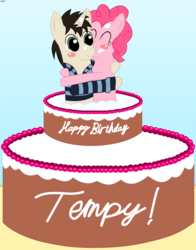 Size: 7562x9638 | Tagged: safe, artist:techarmsbu, pinkie pie, oc, oc:template, g4, absurd resolution, cake, female, male, plate (shipping), popping out of a cake, shipping, straight, vector