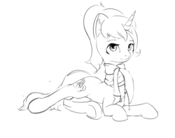 Size: 1900x1500 | Tagged: artist needed, safe, oc, oc only, oc:somber beacon, dullahan, pony, unicorn, 4chan, clothes, female, monochrome, scarf, solo