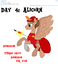 Size: 1000x1100 | Tagged: safe, artist:peternators, oc, oc only, oc:heroic armour, alicorn, pony, alicorn oc, clothes, ms paint, race swap, rapier, red mage, solo, sword, text