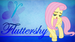 Size: 1820x1024 | Tagged: safe, artist:slb94, artist:vulthuryol00, fluttershy, butterfly, g4, cute, looking down, open mouth, raised hoof, smiling, vector, wallpaper