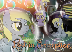 Size: 1024x740 | Tagged: safe, artist:drawponies, derpy hooves, dinky hooves, pegasus, pony, g4, bubble, cover, fanfic, fanfic art, fanfic cover, female, mare