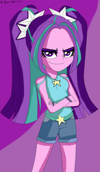 Size: 683x1170 | Tagged: safe, artist:dasha181125034, aria blaze, equestria girls, g4, clothes, female, looking at you, shirt, shorts, solo