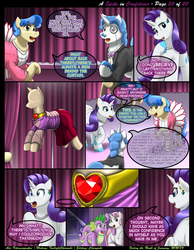 Size: 1165x1500 | Tagged: safe, artist:kitsuneyoukai, fancypants, rarity, sapphire shores, spike, sweetie belle, dragon, pony, unicorn, comic:a spike in confidence, g4, butt, comic, dialogue, explicit source, eyes closed, female, filly, foal, good end, happy, interior, male, mare, nudity, plot, ship:sparity, shipping, stallion, straight, talking, wingless spike