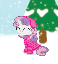 Size: 482x539 | Tagged: safe, artist:lifesharbinger, sweetie belle, g4, bundled up, bundled up for winter, clothes, coat, cute, diasweetes, earmuffs, female, scarf, snow, snowfall, solo, tree, winter outfit