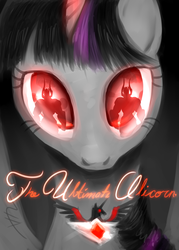 Size: 5000x7000 | Tagged: safe, artist:bluest-ayemel, lord tirek, twilight sparkle, alicorn, pony, g4, absurd resolution, alicorn amulet, fanfic art, fanfic cover, female, glowing eyes, mare, solo, twilight sparkle (alicorn)