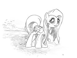 Size: 3148x2408 | Tagged: safe, artist:uminanimu, fluttershy, g4, female, high res, monochrome, ocean, solo, wet, wet mane