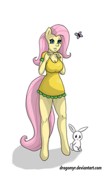 Size: 788x1300 | Tagged: safe, artist:dragomyr, angel bunny, fluttershy, anthro, g4, female, solo