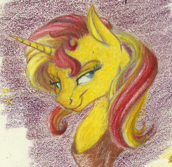 Size: 716x696 | Tagged: safe, artist:skybounddeos, sunset shimmer, pony, unicorn, g4, female, solo, traditional art