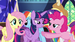 Size: 1904x1064 | Tagged: safe, screencap, applejack, fluttershy, pinkie pie, rainbow dash, rarity, twilight sparkle, equestria girls, g4, my little pony equestria girls: rainbow rocks, female, lidded eyes, out of context, twilight sparkle (alicorn)