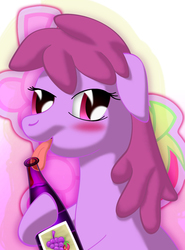 Size: 900x1214 | Tagged: safe, artist:spyro0w0, berry punch, berryshine, g4, alcohol, blushing, bottle, drunk, female, solo, tongue out