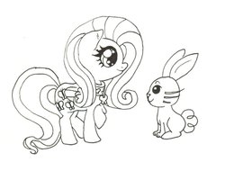 Size: 1024x777 | Tagged: safe, artist:unoriginai, angel bunny, fluttershy, g4, collar, cute, pet, weapons-grade cute