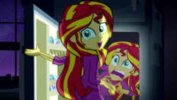 Size: 800x450 | Tagged: safe, sunset shimmer, equestria girls, g4, my little pony equestria girls: rainbow rocks, crossing the memes, exploitable meme, meme, pinkie's refrigerator, refrigerator, sunset screamer, wat