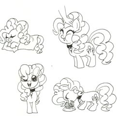 Size: 904x883 | Tagged: safe, artist:unoriginai, cup cake, pinkie pie, g4, blanket, collar, cute, lollipop, pet bowl, pillow, sleeping