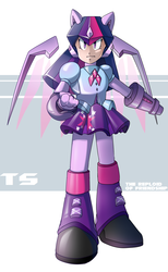 Size: 767x1243 | Tagged: safe, artist:thegreatrouge, twilight sparkle, gynoid, robot, equestria girls, g4, crossover, female, mega man (series), megaman x, reploid, solo