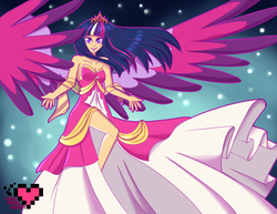 Size: 3850x2975 | Tagged: safe, artist:ladypixelheart, twilight sparkle, human, g4, clothes, colored pupils, dress, female, high res, humanized, side slit, solo, twilight sparkle (alicorn), winged humanization, wings