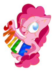 Size: 728x1000 | Tagged: safe, artist:loveyloo, pinkie pie, g4, banner, cute, diapinkes, female, filly, looking at you, nose wrinkle, one eye closed, open mouth, simple background, smiling, solo, transparent background, wink