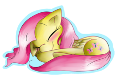 Size: 1852x1170 | Tagged: safe, artist:loveyloo, fluttershy, g4, blushing, cute, daaaaaaaaaaaw, eyes closed, female, filly, shyabetes, sleeping, smiling, solo, weapons-grade cute