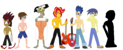 Size: 1280x526 | Tagged: safe, artist:urhangrzerg, comet tail, discord, flash sentry, sunset shimmer, equestria girls, g4, clothes, crossover, equestria girls-ified, male, mr. game & watch, peter parker, rule 63, sega, shadow the hedgehog, simple background, sonic the hedgehog, sonic the hedgehog (series), spider-man, sunset glare, topless, transparent background, unknown creature