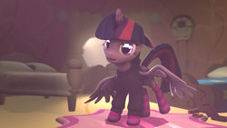 Size: 1920x1080 | Tagged: safe, artist:star-lightstarbright, twilight sparkle, alicorn, pony, g4, 3d, clothes, female, glowing eyes, hoodie, mare, socks, solo, source filmmaker, striped socks, sweater, twilight sparkle (alicorn)