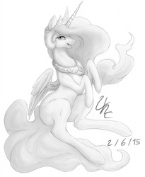 Size: 1052x1280 | Tagged: safe, artist:horse-coffee, princess celestia, g4, female, monochrome, simple background, sitting, solo