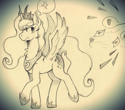 Size: 1280x1126 | Tagged: safe, artist:wirelesspony, princess luna, g4, annoyed, female, frown, heart, love letter, monochrome, solo, traditional art