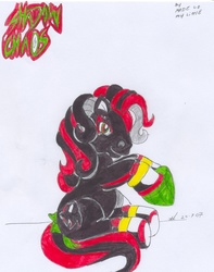 Size: 1388x1765 | Tagged: safe, artist:lana56, pony, g3, female, male, ponified, shadow the hedgehog, solo, sonic the hedgehog (series), traditional art