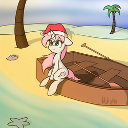 Size: 1280x1280 | Tagged: safe, artist:lightningnickel, oc, oc only, oc:cotton candy, beach, boat, hat, solo