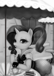 Size: 763x1080 | Tagged: safe, artist:doll, artist:float-cloud, rarity, g4, clothes, dress, female, monochrome, solo