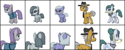 Size: 326x131 | Tagged: safe, artist:animela-wolfhybrid, cloudy quartz, igneous rock pie, limestone pie, marble pie, maud pie, g4, blank flank, butt, pie family, pie sisters, plot, ponymon, ship:quartzrock, sprite