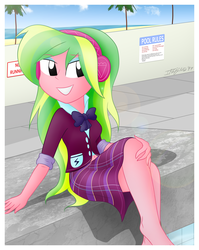 Size: 3150x3964 | Tagged: safe, artist:iflysna94, lemon zest, equestria girls, g4, my little pony equestria girls: friendship games, barefoot, belly button, clothes, crystal prep academy, crystal prep academy uniform, crystal prep shadowbolts, feet, female, high res, missing shoes, school uniform, solo, swimming pool